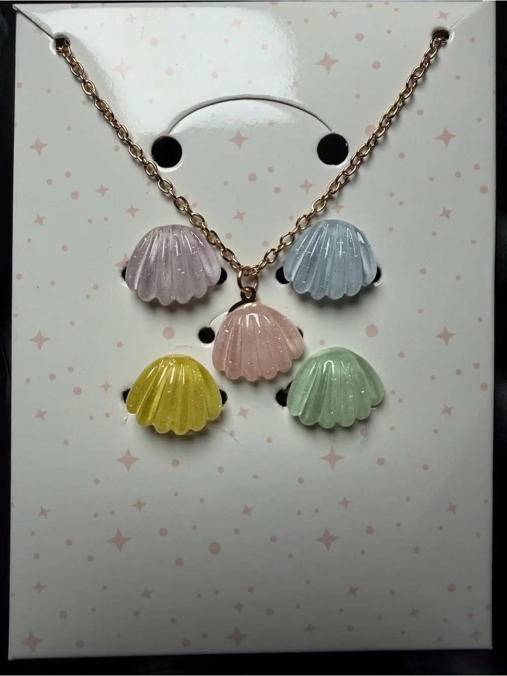 5pc Cute Kids Pastel Shell Necklace And Rings Set - Multicolor